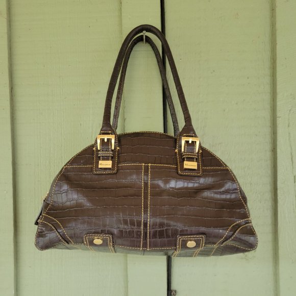 MAXXIMUM Brown Mock Croc Leather Satchel Bag - Picture 2 of 9